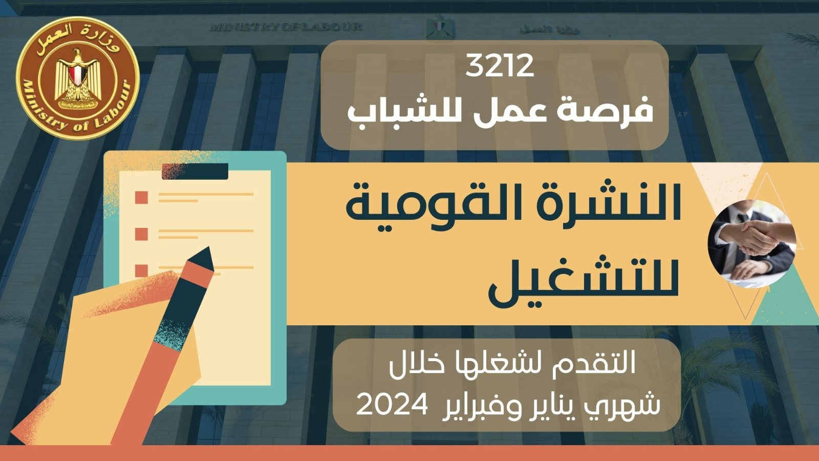 الدولة تواصل مواجهة البطالة .. وزارة العمل تُعلن عن 3212 فرصة عمل في 38 شركة خاصة بــ 9 محافظات 